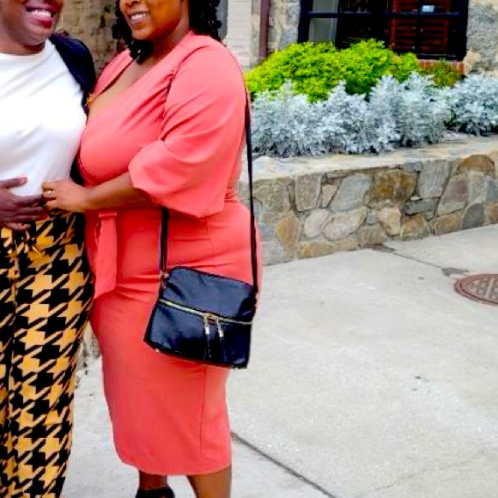 Women's Plus Bishop Sleeve Plunging V Neck Belted Bodycon Dress Blush Red 3XL